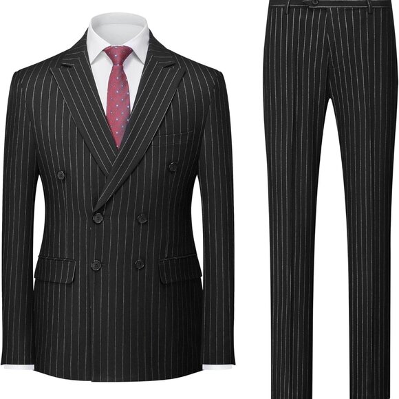 Men's X-Large Double Breasted Pinstripe Suit – Slim Fit Elegance for Events - Picture 1 of 8